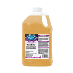 Large bottle of Omni Brite cleaning solution on a gray background