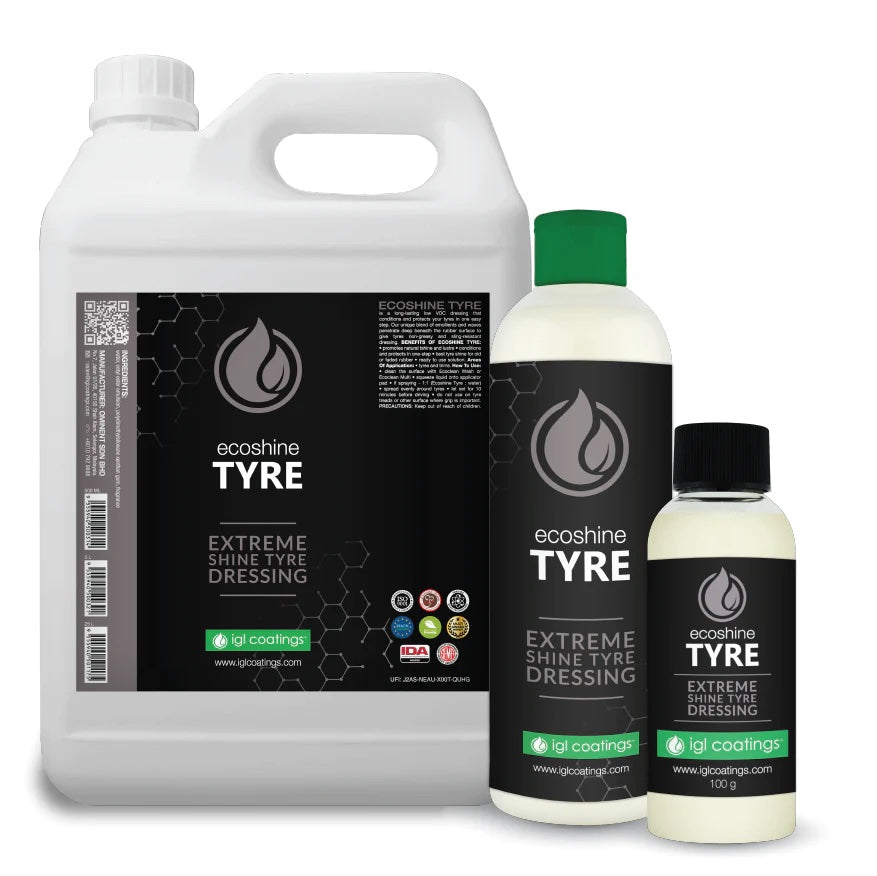 Three bottles of ecoshine Tyre Extreme Shine Tyre Dressing on a white background